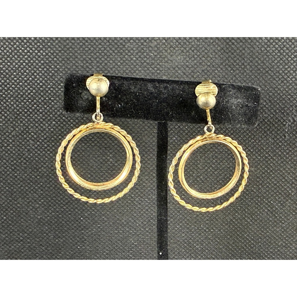 Avon Gold Double Hoop Clip‑On Earrings – Polished & Rope‑Textured Circles